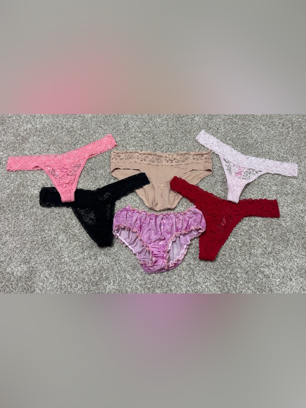 Victoria’s Secret PINK Lace Thongs Panties 6 Piece Bundle Size L
